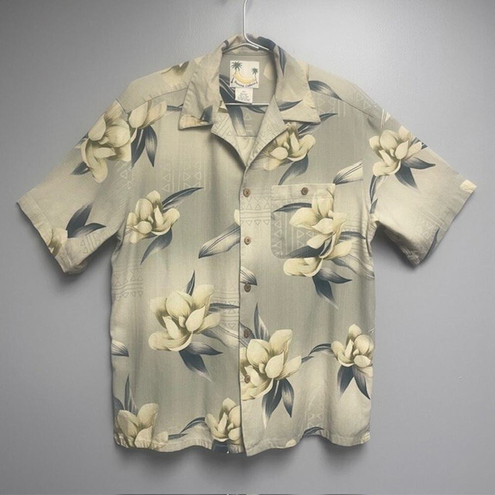 Banana Cabana Mens 100% Silk Hawaiian Button Shirt Short Sleeve - Size M
